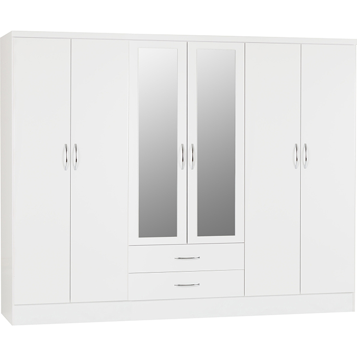 Nevada 6 Door 2 Drawer Wardrobe In White Gloss